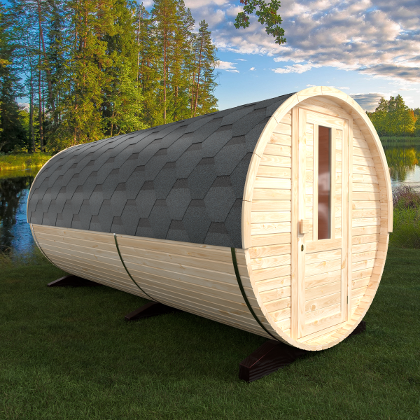 Fasssauna / Gartensauna / Banja / Round 4,0 m mit Vorraum